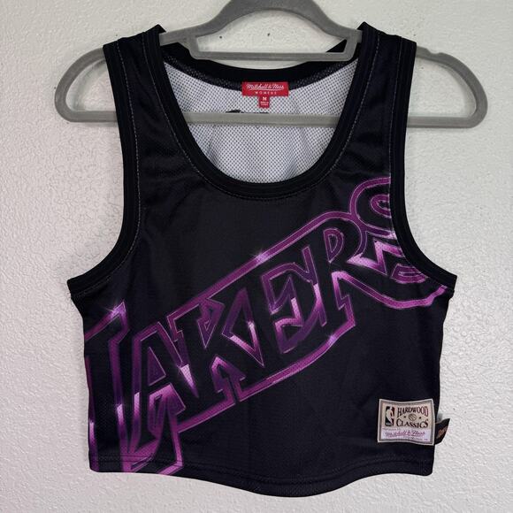 Los Angeles Lakers Crop Top Womens Medium NBA Basketball Hardwood Classics Mesh - Picture 1 of 11